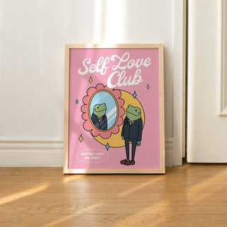 'Self Love Club' Pink Frog Print - Art Prints - Kinder Planet Company