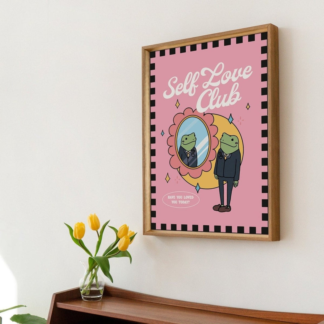 'Self Love Club' Pink Frog Print - Art Prints - Kinder Planet Company