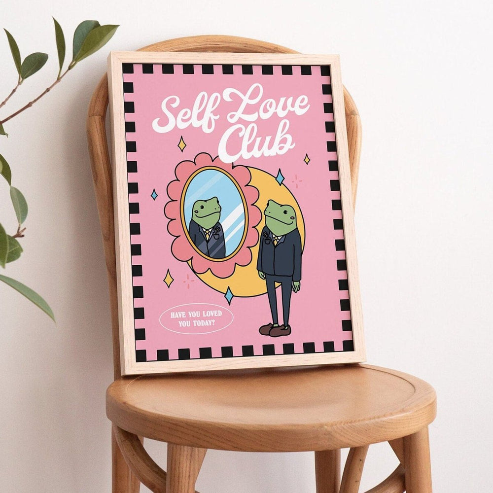 'Self Love Club' Pink Frog Print - Art Prints - Kinder Planet Company