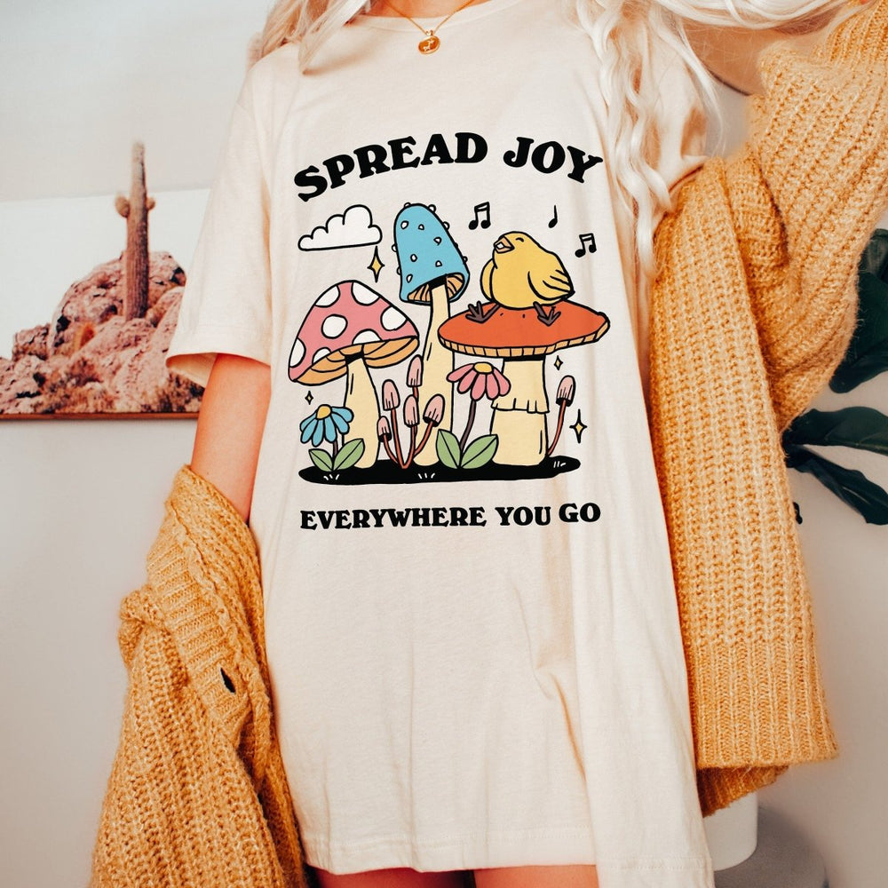 'Spread Joy' Colorful Mushroom Bird Tshirt - T-shirts - Kinder Planet Company