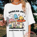 'Spread Joy' Colorful Mushroom Bird Tshirt - T-shirts - Kinder Planet Company
