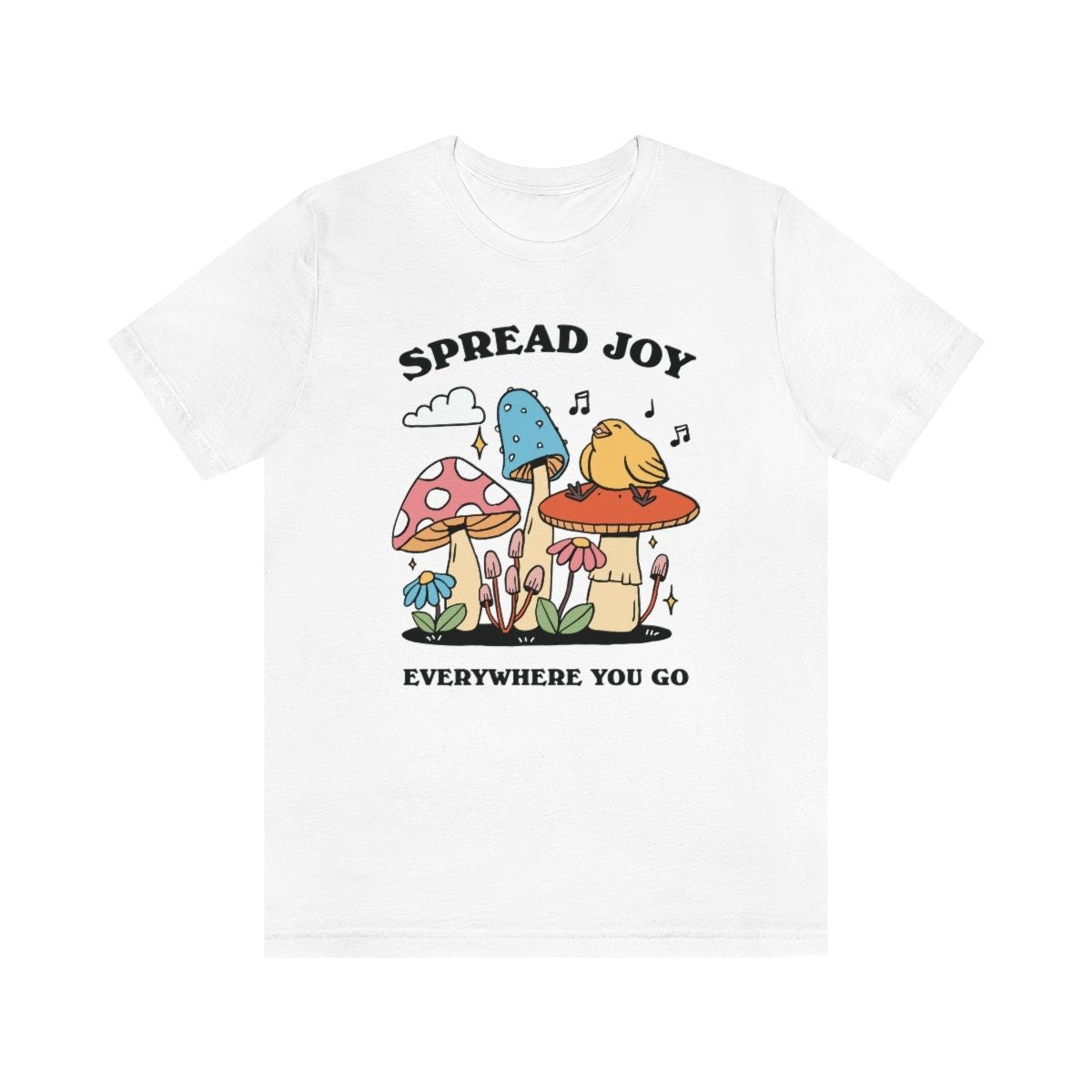 'Spread Joy' Colorful Mushroom Bird Tshirt - T-shirts - Kinder Planet Company