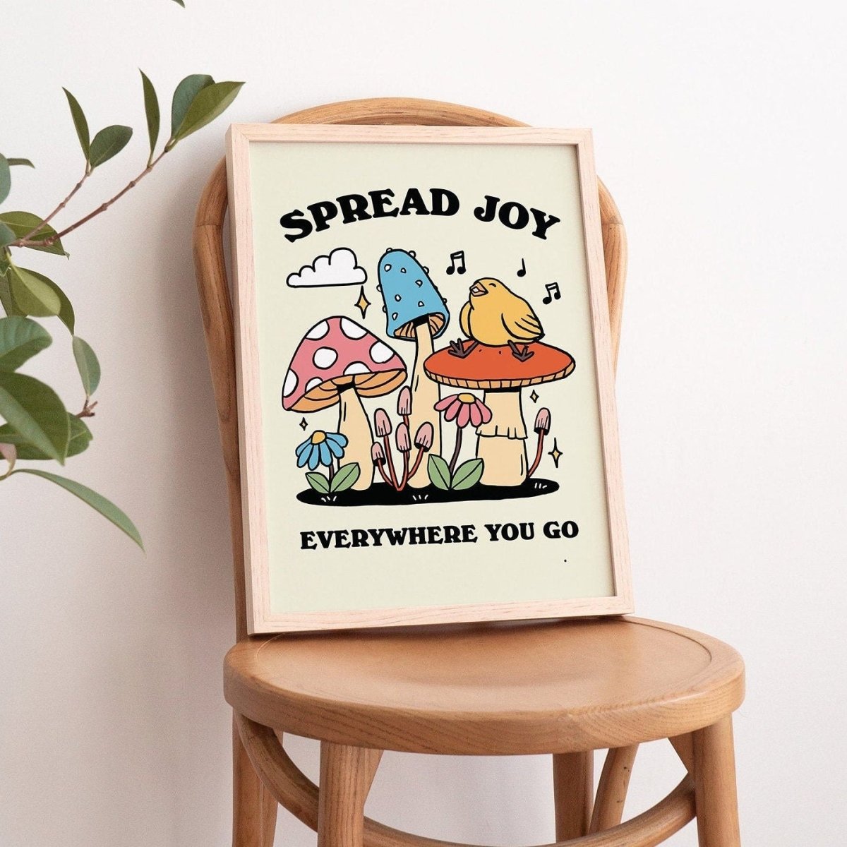 'Spread Joy' Colorful Mushroom Print - Art Prints - Kinder Planet Company