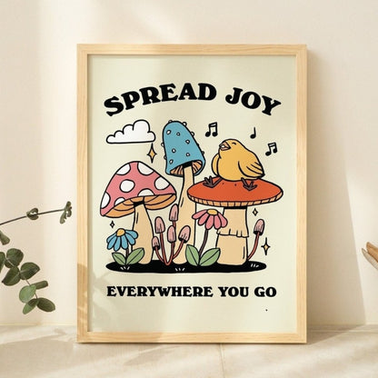 'Spread Joy' Colorful Mushroom Print - Art Prints - Kinder Planet Company