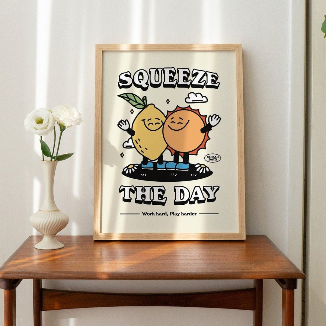 'Squeeze The Day' Sun And Lemon Print - Art Prints - Kinder Planet Company