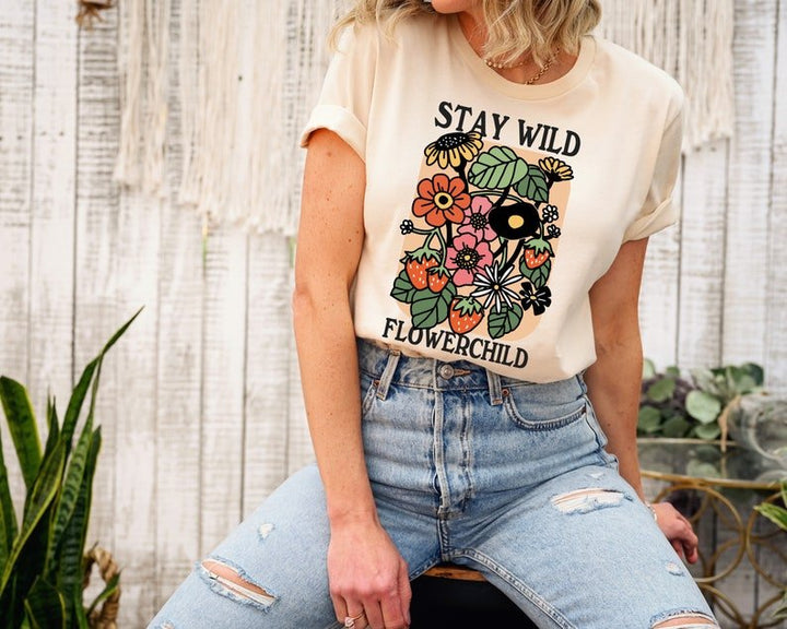 'Stay Wild Flowerchild' Tshirt - T-shirts - Kinder Planet Company