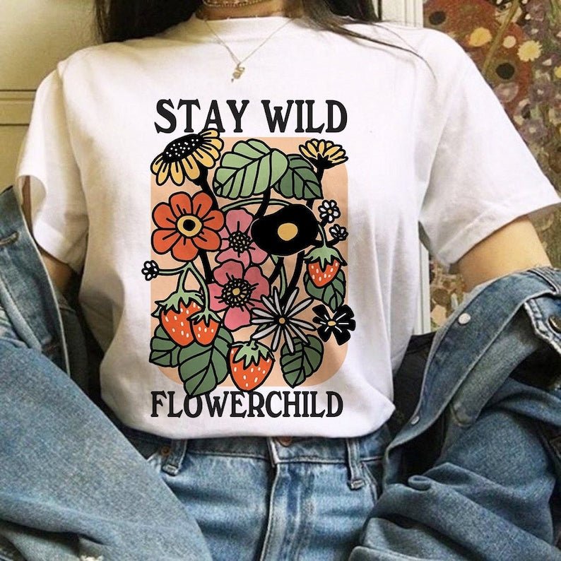 'Stay Wild Flowerchild' Tshirt - T-shirts - Kinder Planet Company