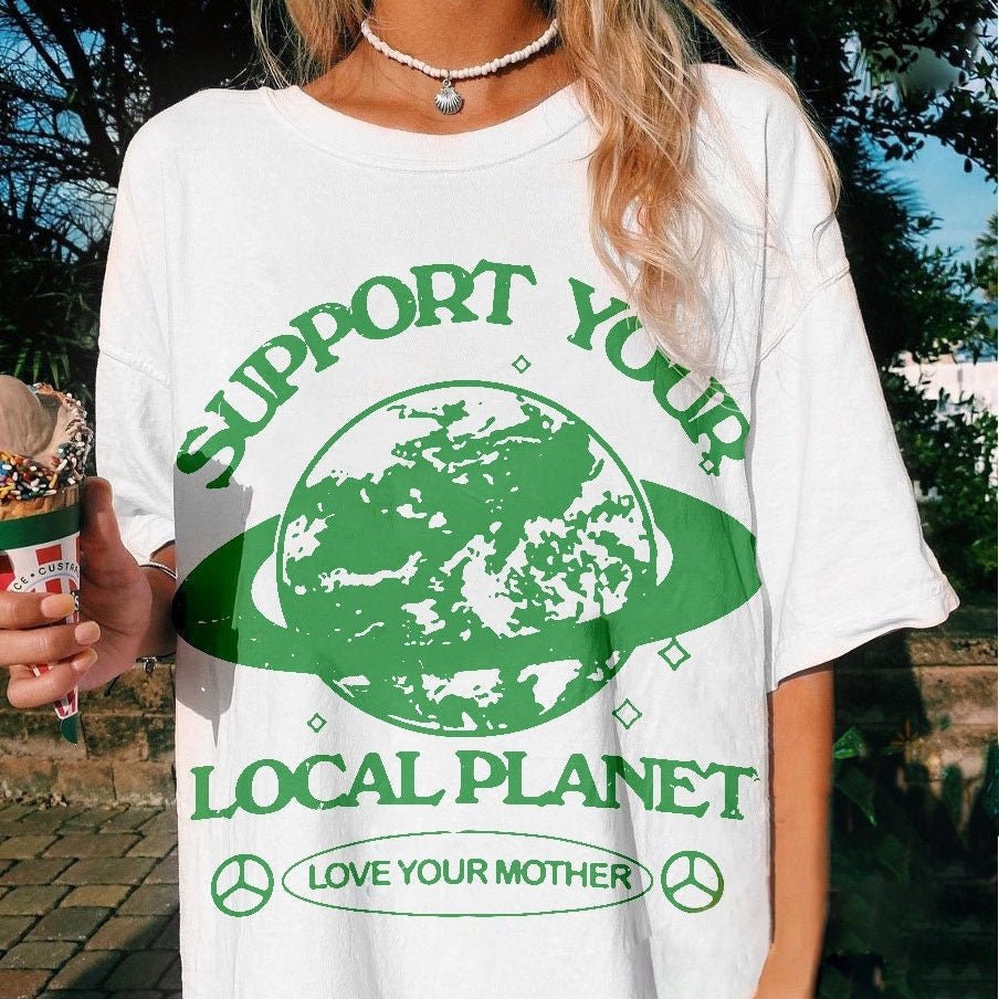 'Support Your Local Planet' Retro Shirt - T-shirts - Kinder Planet Company