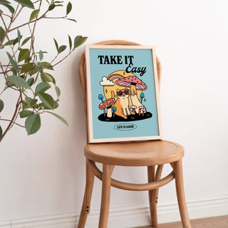 'Take it Easy' Groovy Cat Print - Art Prints - Kinder Planet Company