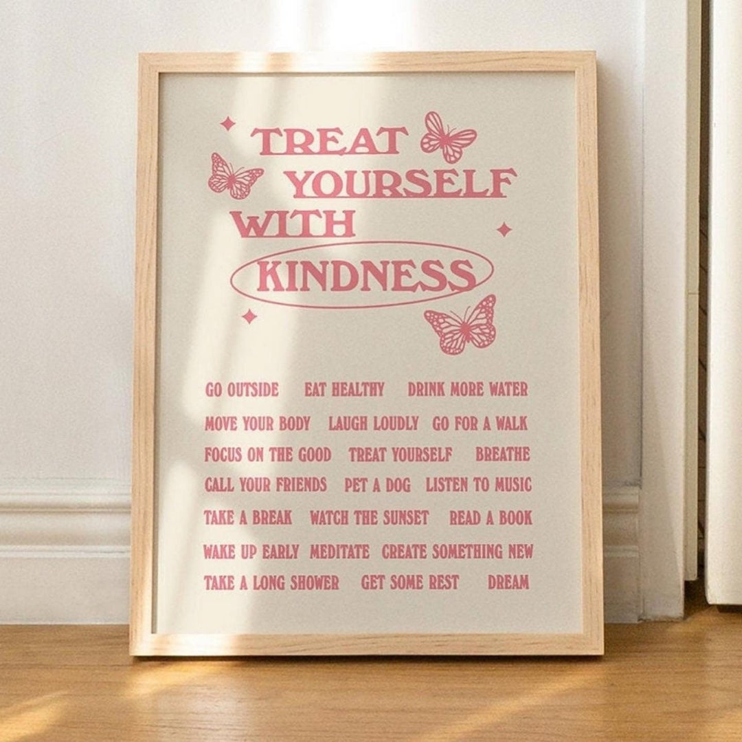 'Treat Yourself With Kindness' Typography Print - Art Prints - Kinder Planet Company