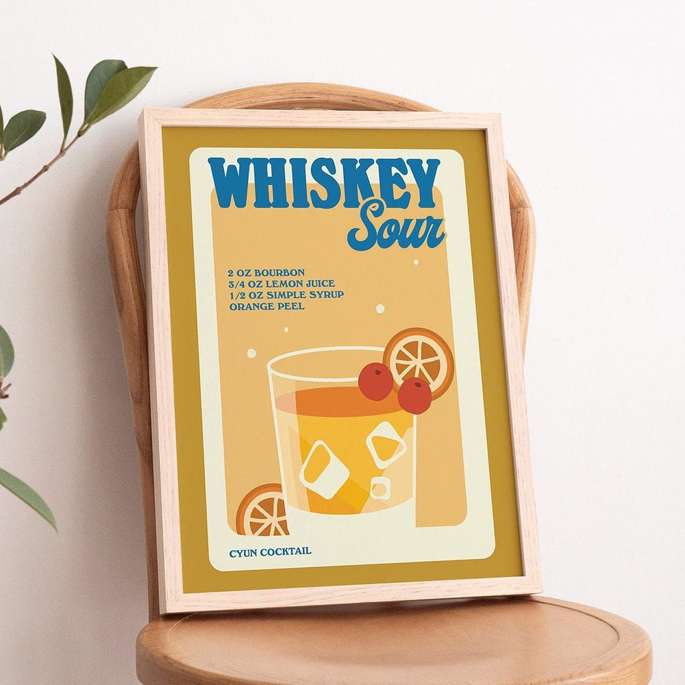 'Whiskey Sour' Retro Cocktail Print - Art Prints - Kinder Planet Company